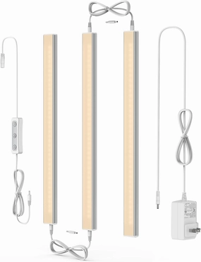 ASOKO Dimmable LED Under Cabinet Lights Warm White 2700K, 3 Pcs 12" Linkable LED Cabinet Lighting Plug in, 24V ETL Listed Plug, Led Closet Light Bars for Kitchen Counter, Shelf, Bookcase, Showcase etc