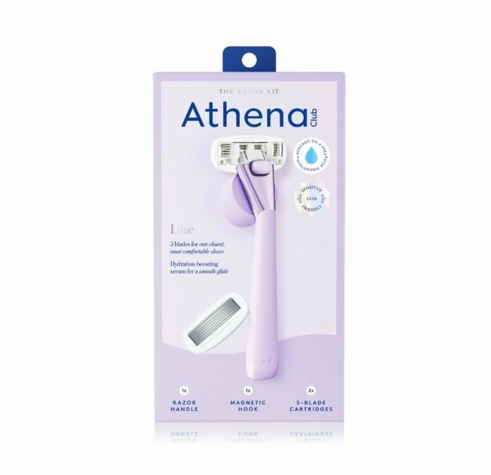 Athena-Club Women's Razor Kit, 5-Blade, 1 Handle with 2 Blade Refills, Magnetic Hook, Lilac