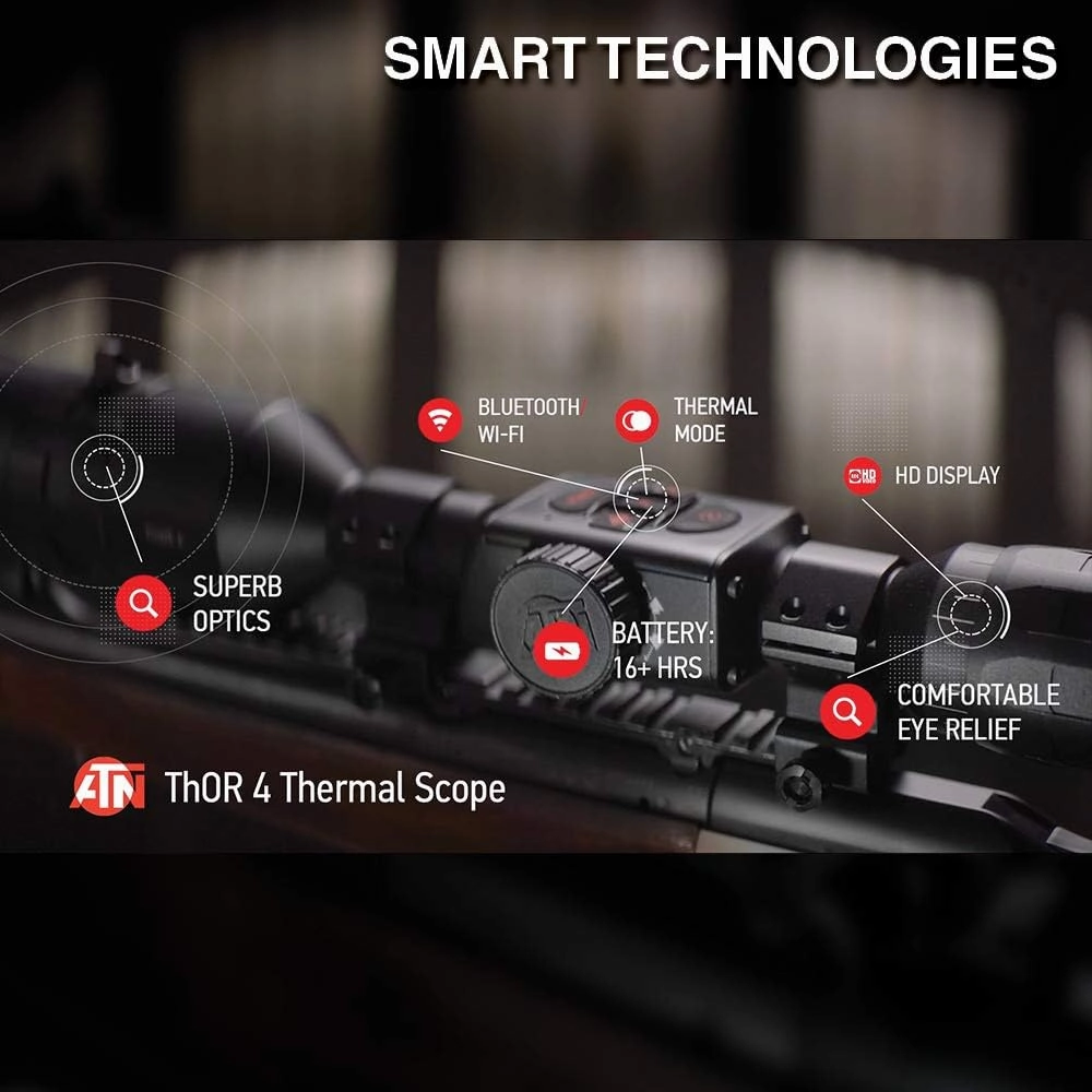 ATN Thor 4 Thermal Scope w/Video rec in HD, Smooth Zoom, Bluetooth and Wi-Fi (Streaming, Gallery & Controls)
