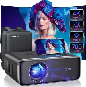 [Auto Focus/4K Support] Projector with WiFi 6 and Bluetooth 5.2, 700ANSI Native 1080P Outdoor Movie Projector, WiMiUS P62 Auto 6D Keystone & 50% Zoom, Smart Home Projector for iOS/Android/TV Stick