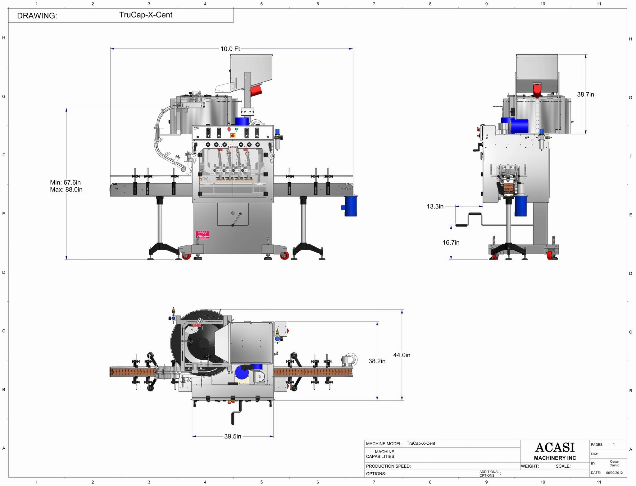 Automatic Inline Bottle Capping Machine Model TruCap-X-Cent Drawings