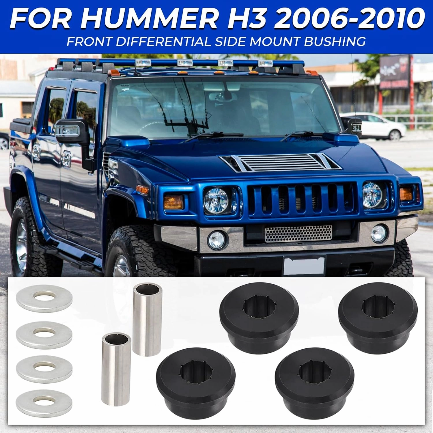 AUTOVIC Polyurethane Front Differential Side Mount Bushings Set Kit for Hummer H3 2006-2010 (Black)