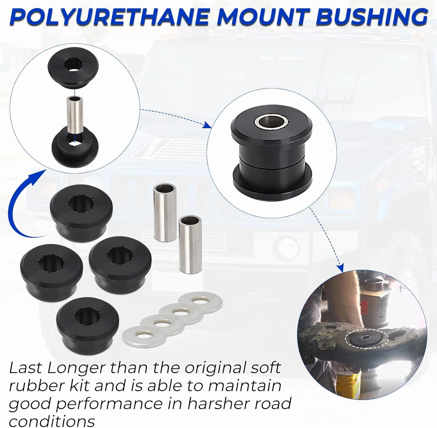 AUTOVIC Polyurethane Front Differential Side Mount Bushings Set Kit for Hummer H3 2006-2010 (Black)