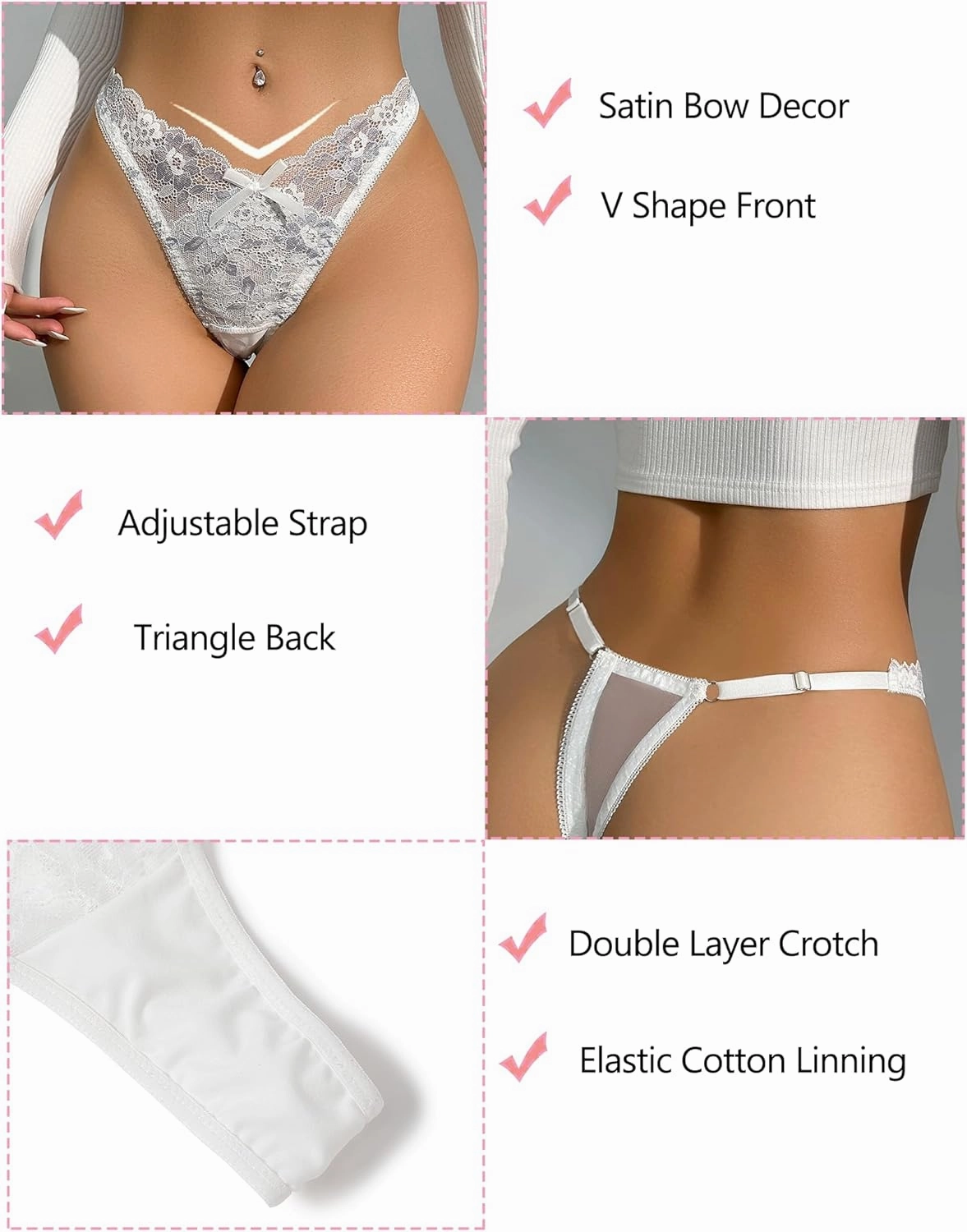 Avidlove Women Sexy Underwear Lace G-string Exotic Lingerie Panties V-Shape Cheeky Tangas with Bow Decor