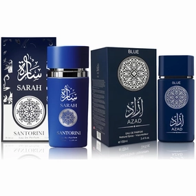 AZAD BLUE & Sarah Santorin Musk Men's Cologne Set | 2-in-1 Oceanic & Gourmet Perfume Gift for Men | Fresh Sea Lavender & Creamy Sarah Santorinlate Scent | Long-Lasting Eau de Parfum Fragrance