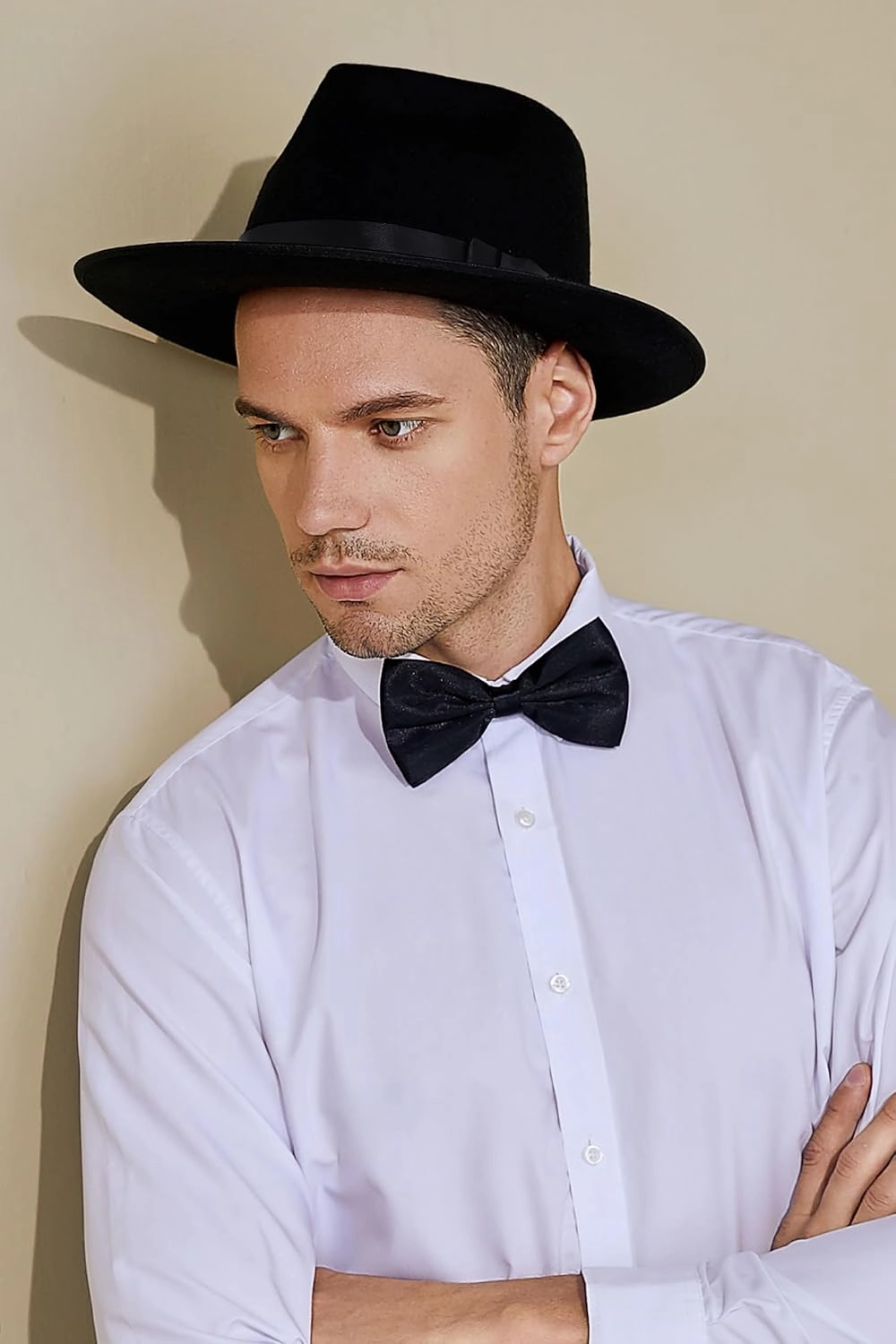 BABEYOND 1920s Fedora Hat for Men Gatsby Wide Brim Fedora Hat Felt Panama Cap with Band for Women Men