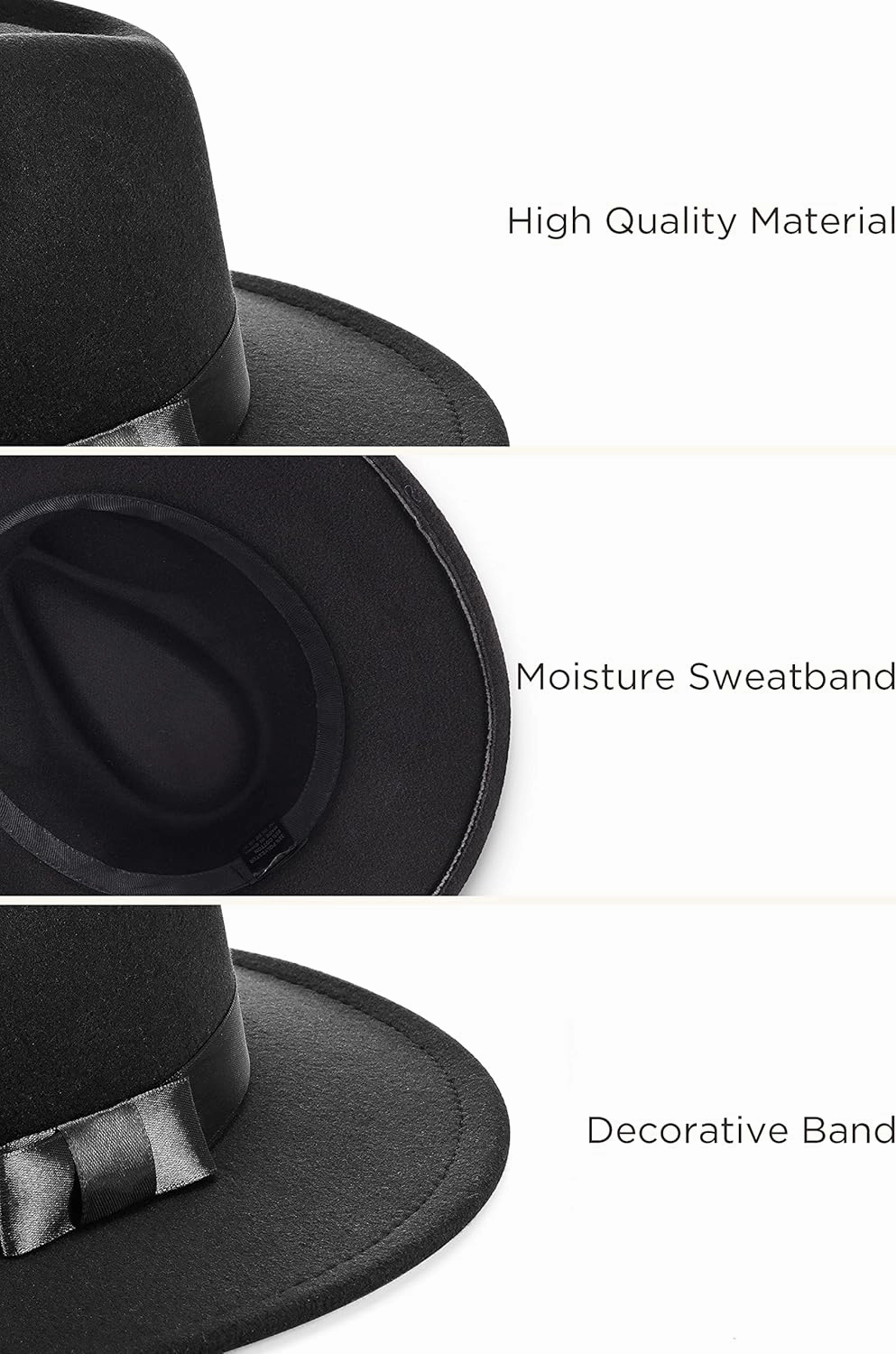 BABEYOND 1920s Fedora Hat for Men Gatsby Wide Brim Fedora Hat Felt Panama Cap with Band for Women Men