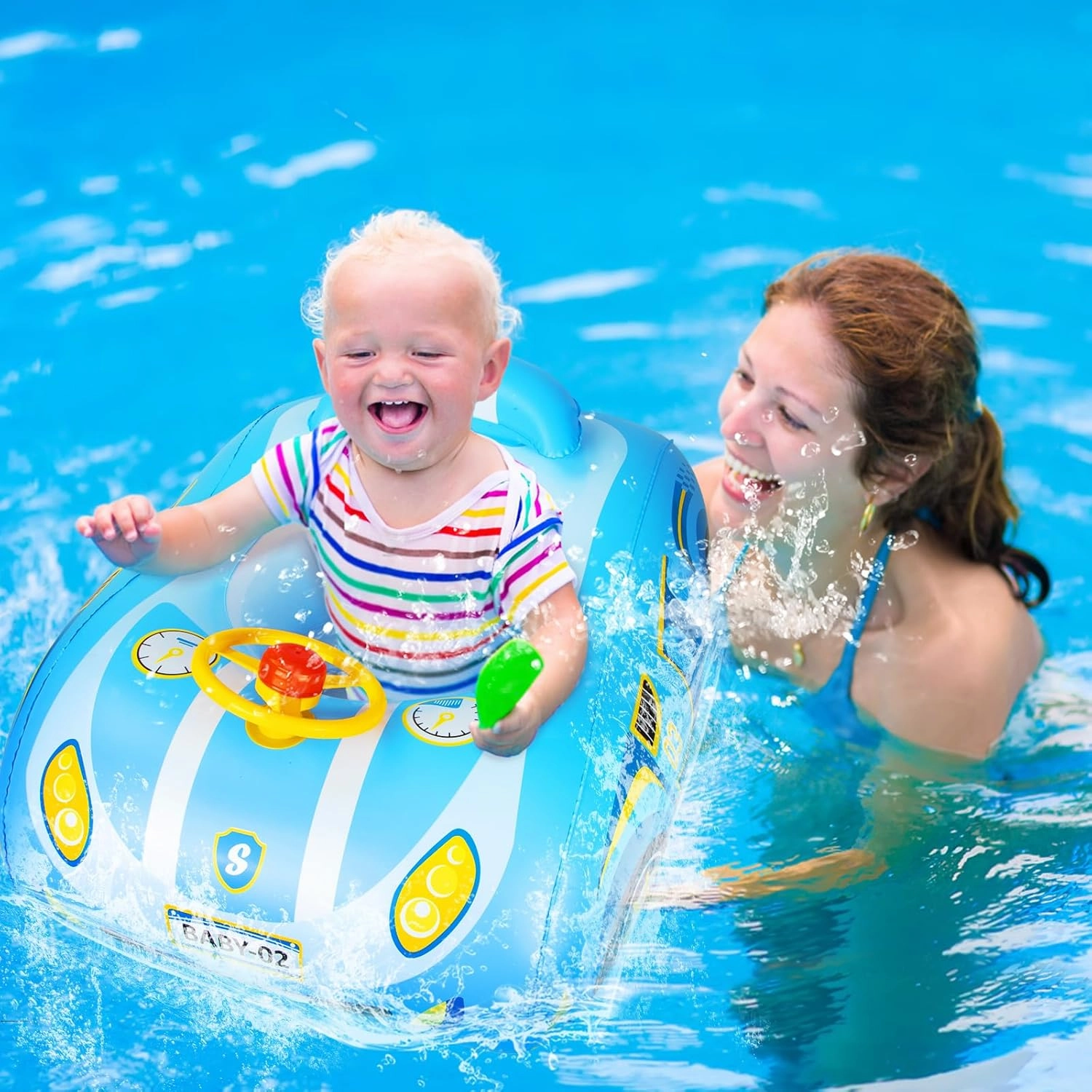Baby Pool Float with Canopy: Baby Floats for Infants Toddler 6-48 Months Qoosea Swimming Floaties with UPF50  Sun Protection & Toy Play Steering Wheel & Patch Kit