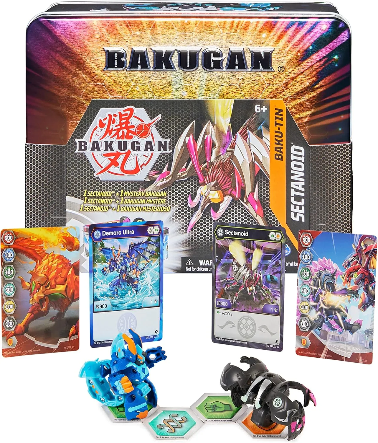 BAKUGAN Baku-Tin, Metal Storage Box with Exclusive Darkus Sectanoid and Another Surprise Ball