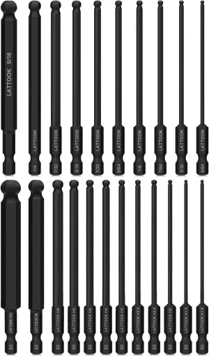 Ball End Hex Head Allen Wrench Drill Bit Set, LATTOOK 22PCS Metric & SAE Ball End Hex Bit Set Allen Key Bit Set Hex Key Drill Bit Set, S2 Steel with Magnetic, 4'' Long