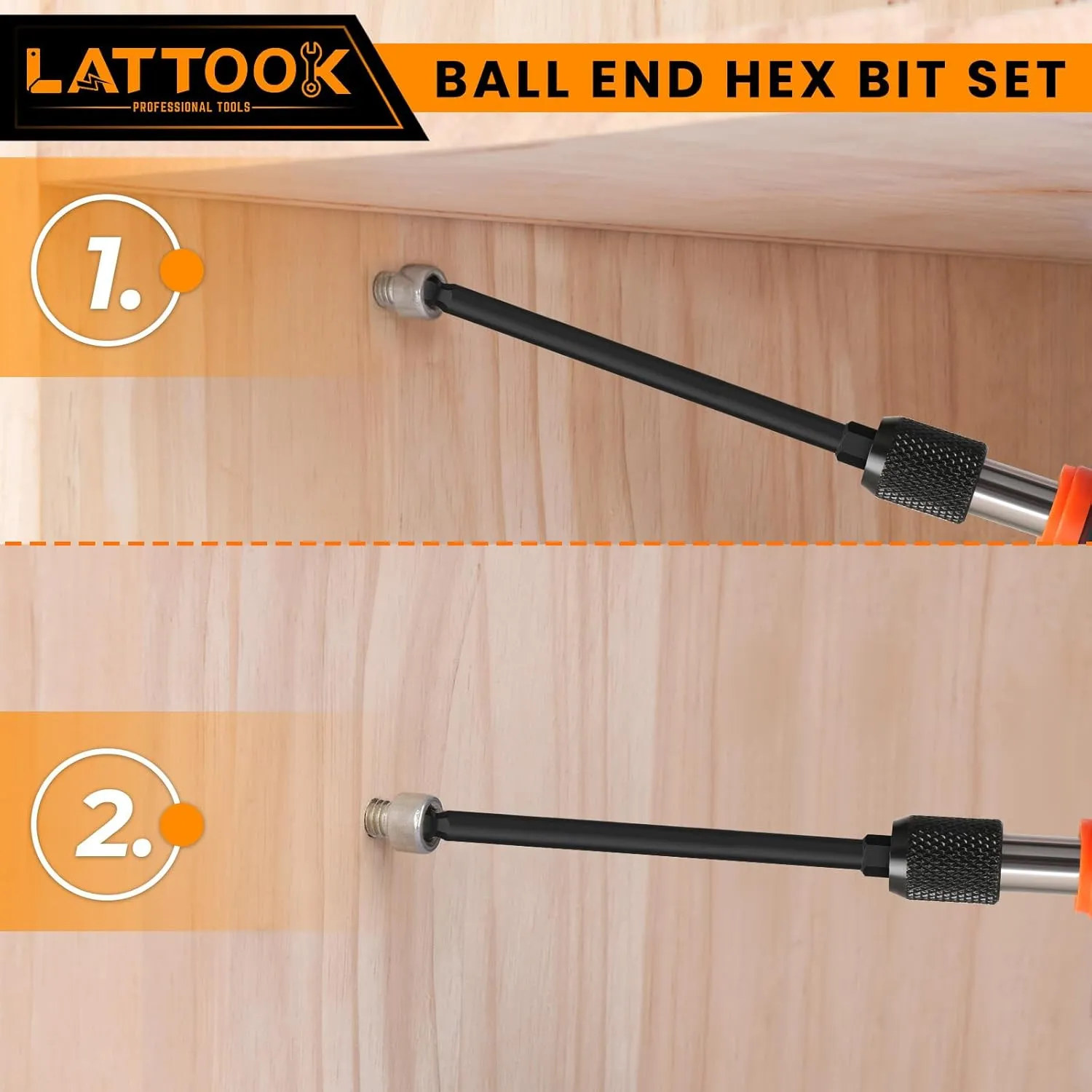 Ball End Hex Head Allen Wrench Drill Bit Set, LATTOOK 22PCS Metric & SAE Ball End Hex Bit Set Allen Key Bit Set Hex Key Drill Bit Set, S2 Steel with Magnetic, 4'' Long