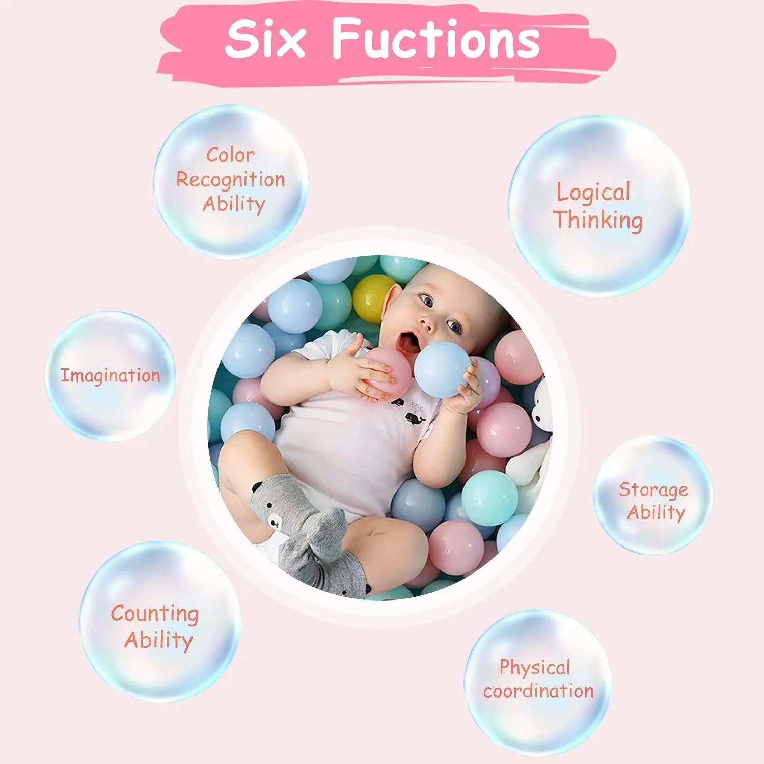 Ball Pit Balls Phthalate Free BPA Free Crush Proof Plastic - 7 Bright Colors in Reusable Play Toys for Kids with Storage Bag