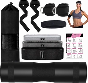 Barbell Pad Set, 10Pcs Gym Accessories Barbell Squat Pad for Hip Thrusts Lunges Leg Day with 2 Gym Ankle Straps, 3 Resistance Bands, 2 Lifting Strap, Pull Up Bands, Sweatbands, Barbell Pad & Carry Bag