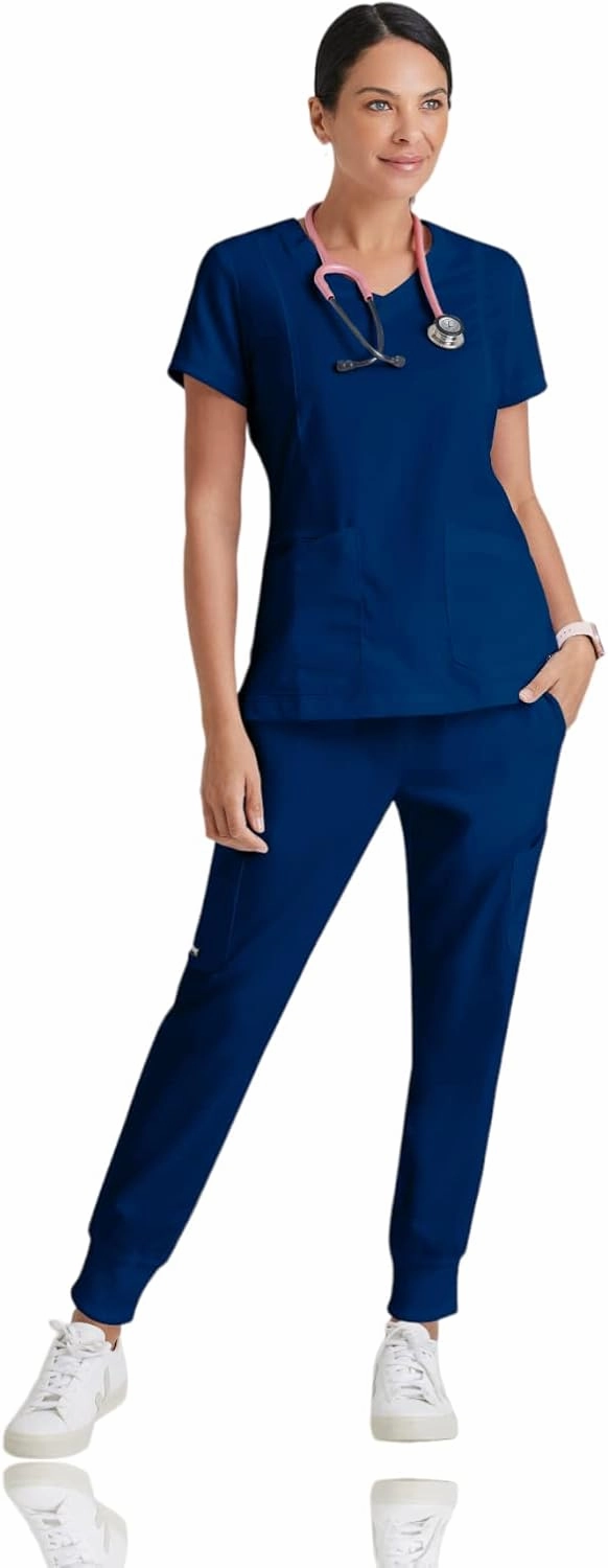 BARCO Grey's Anatomy Scrubs - Kira Scrub Top for Women, V-Neck, Love Printed Zip Pocket Super-Soft Women's Scrub Top