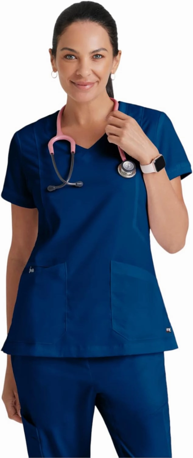 BARCO Grey's Anatomy Scrubs - Kira Scrub Top for Women, V-Neck, Love Printed Zip Pocket Super-Soft Women's Scrub Top