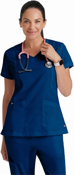 BARCO Grey's Anatomy Scrubs - Kira Scrub Top for Women, V-Neck, Love Printed Zip Pocket Super-Soft Women's Scrub Top