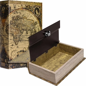 Barska Antique Map Book Safe with Key Lock – Hidden Diversion Lock Box with Magnetic Closure – Concealed Steel Compartment for Cash, Jewelry, and Valuables – Home or Office Security