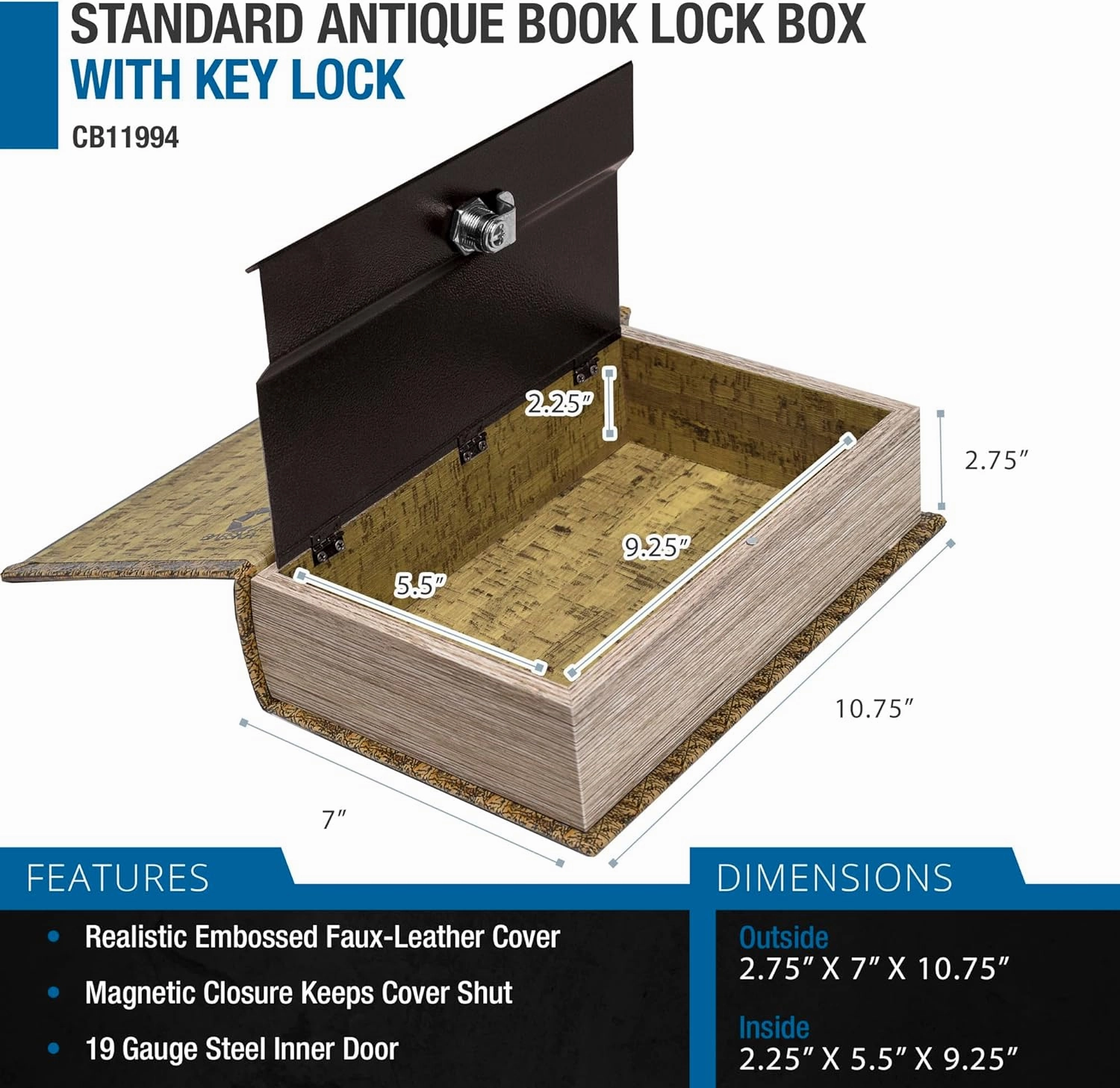 Barska Antique Map Book Safe with Key Lock – Hidden Diversion Lock Box with Magnetic Closure – Concealed Steel Compartment for Cash, Jewelry, and Valuables – Home or Office Security
