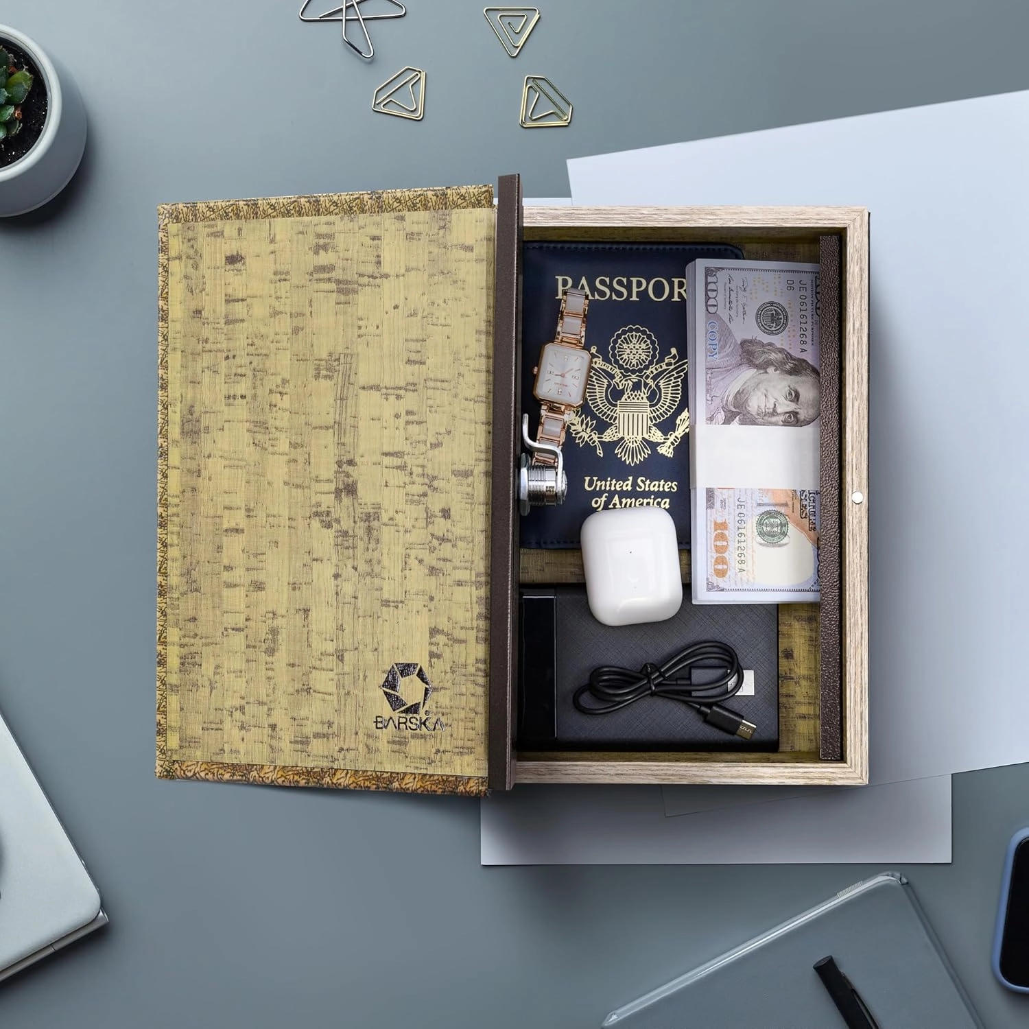 Barska Antique Map Book Safe with Key Lock – Hidden Diversion Lock Box with Magnetic Closure – Concealed Steel Compartment for Cash, Jewelry, and Valuables – Home or Office Security