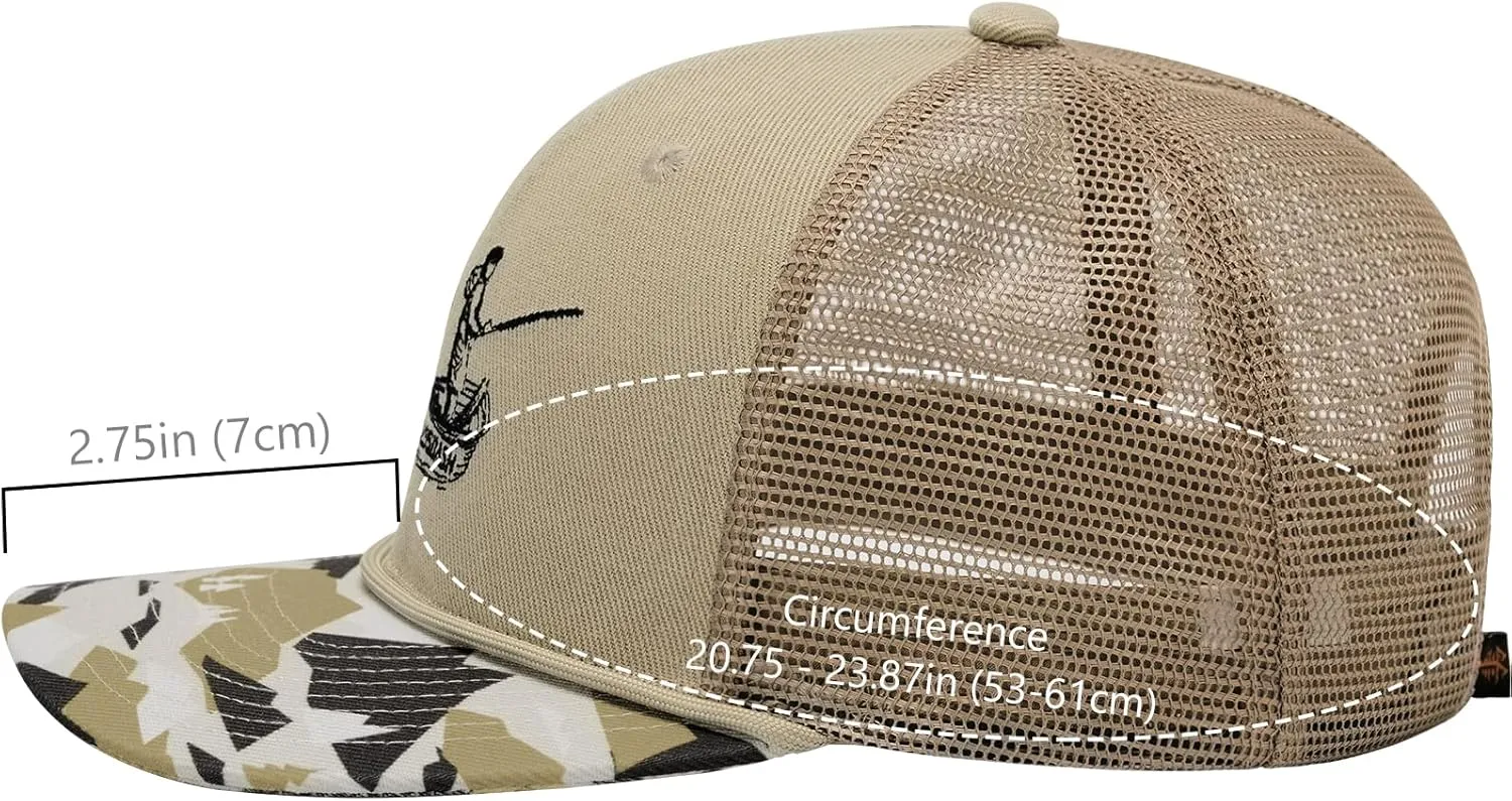 BASSDASH Camo Rope Trucker Hat Adjustable Embroidered Baseball Cap Mesh Back for Duck Deer Hunting Fly Fishing Camping