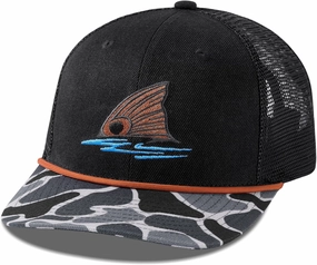 BASSDASH Camo Rope Trucker Hat Adjustable Embroidered Baseball Cap Mesh Back for Duck Deer Hunting Fly Fishing Camping