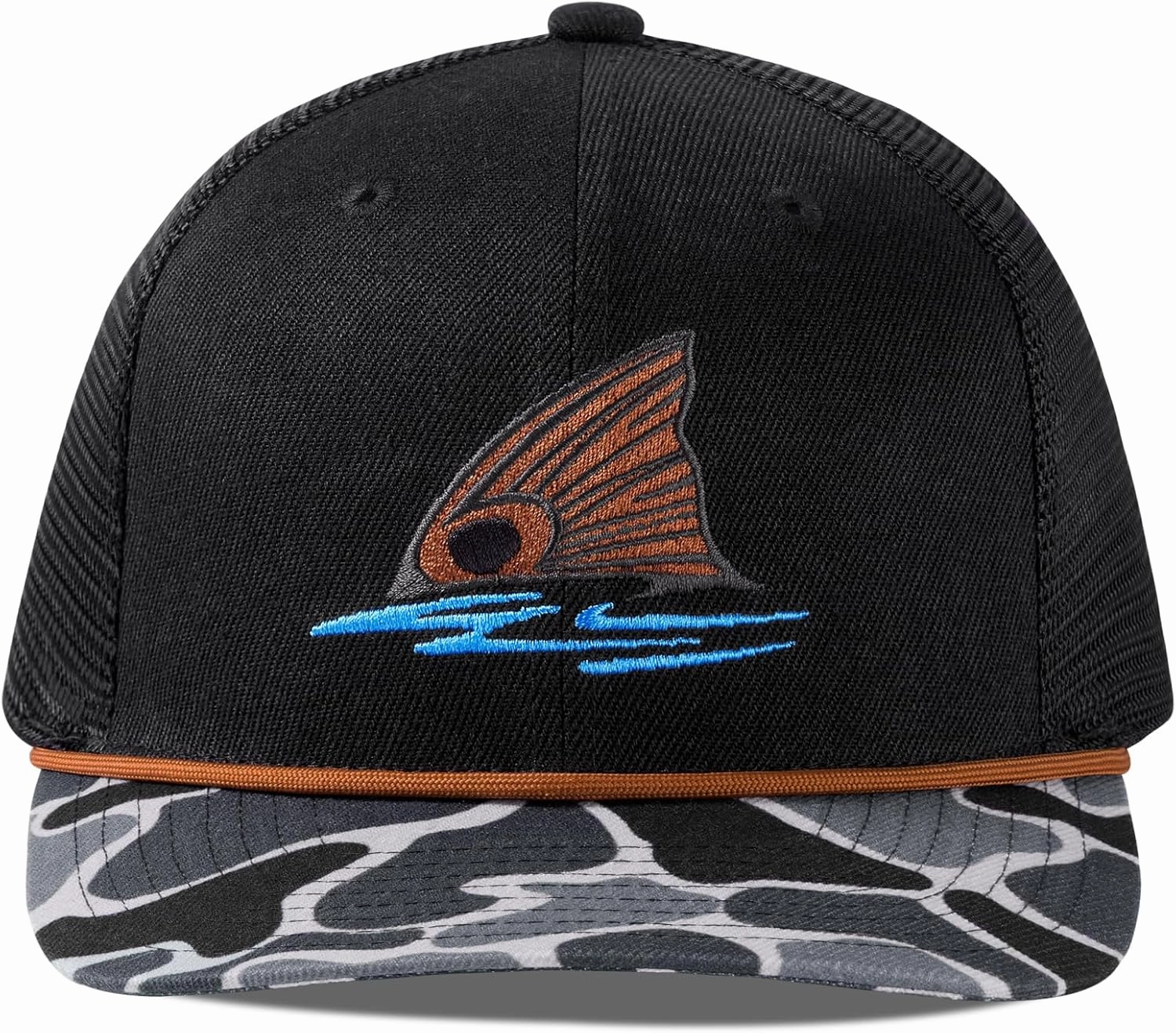 BASSDASH Camo Rope Trucker Hat Adjustable Embroidered Baseball Cap Mesh Back for Duck Deer Hunting Fly Fishing Camping