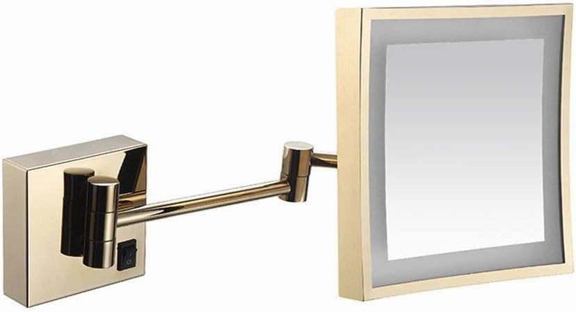 Bathroom Shaving Mirror Wall Mounted Usb Charge Makeup Mirror With Led Lights And 3X Magnification Single Side Square Vanity Mirror Extendable Built-In Lithium Battery 20X20Cm Makeup And Sh ( C ( Colo