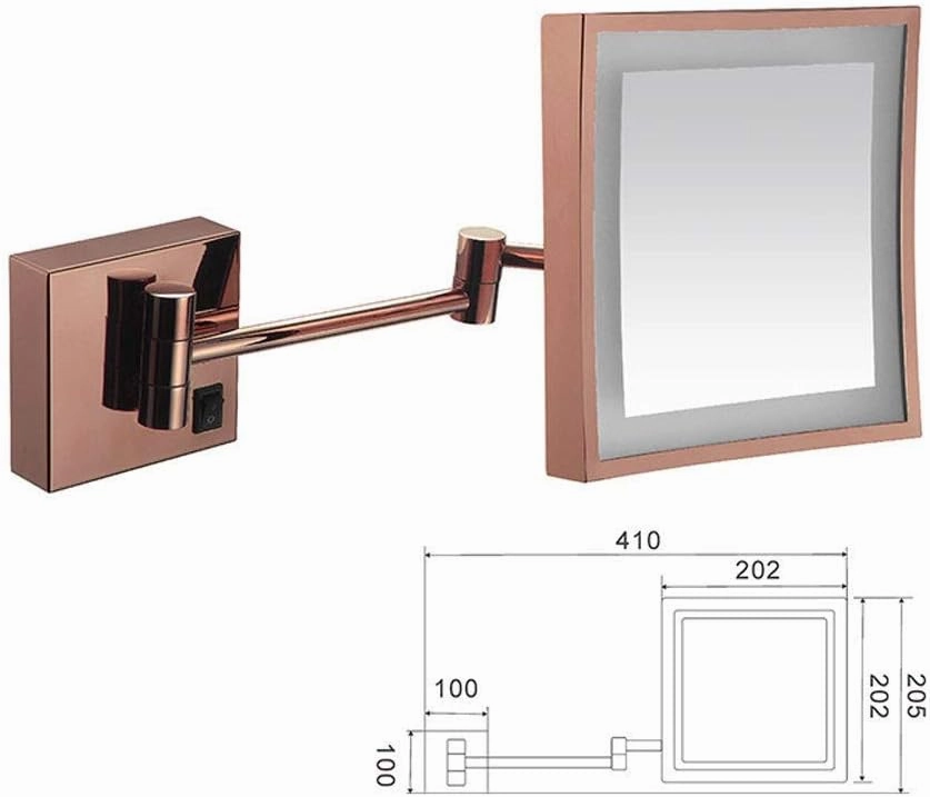 Bathroom Shaving Mirror Wall Mounted Usb Charge Makeup Mirror With Led Lights And 3X Magnification Single Side Square Vanity Mirror Extendable Built-In Lithium Battery 20X20Cm Makeup And Sh ( C ( Colo