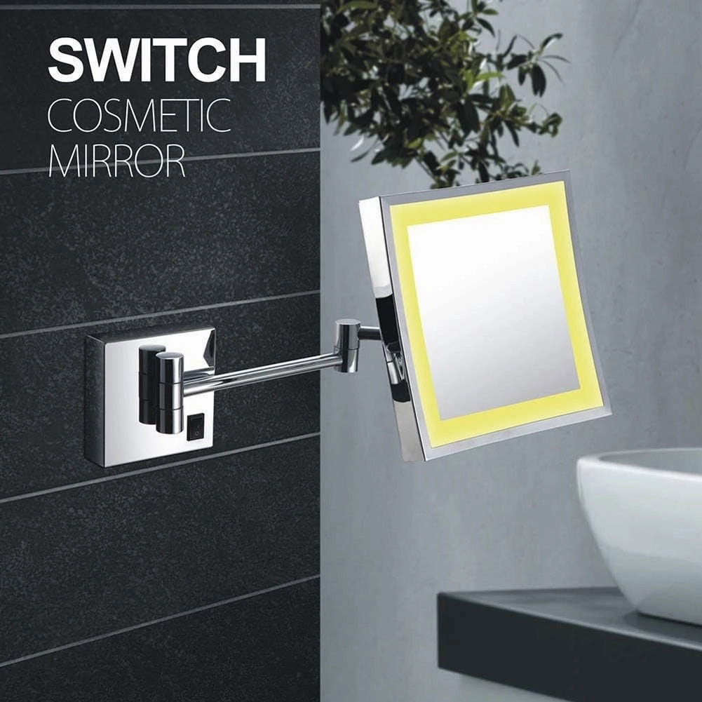 Bathroom Shaving Mirror Wall Mounted Usb Charge Makeup Mirror With Led Lights And 3X Magnification Single Side Square Vanity Mirror Extendable Built-In Lithium Battery 20X20Cm Makeup And Sh ( C ( Colo