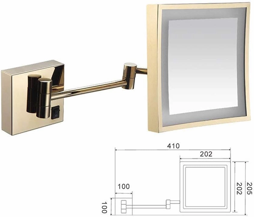 Bathroom Shaving Mirror Wall Mounted Usb Charge Makeup Mirror With Led Lights And 3X Magnification Single Side Square Vanity Mirror Extendable Built-In Lithium Battery 20X20Cm Makeup And Sh ( C ( Colo