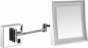 Bathroom Shaving Mirror Wall Mounted USB Charge Makeup Mirror with Led Lights and 3X Magnification Single Side Square Vanity Mirror Extendable Built-in Lithium Battery 20X20Cm Makeup and Sh (C (Colo