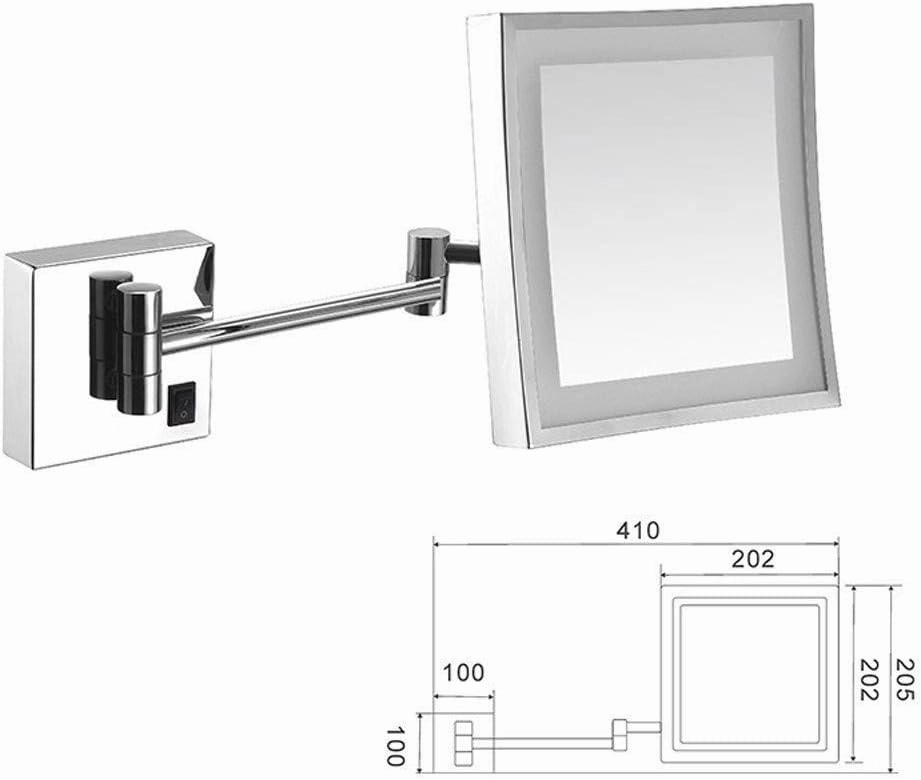 Bathroom Shaving Mirror Wall Mounted USB Charge Makeup Mirror with Led Lights and 3X Magnification Single Side Square Vanity Mirror Extendable Built-in Lithium Battery 20X20Cm Makeup and Sh (C (Colo