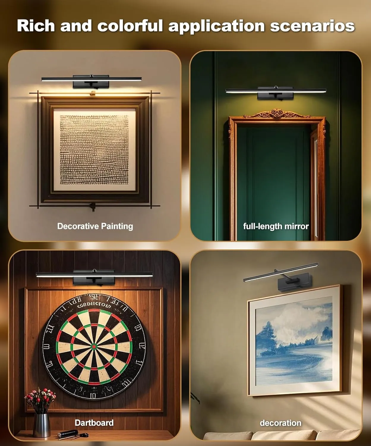 Battery Operated Picture Light with Wireless Remote 3CCT Dimmable Black Wall Art Lights for Paintings Rechargeable Home Decor Gallery Light 16'' Artwork Lighting for Canvas Timer Function