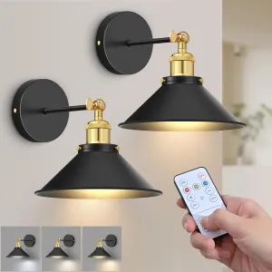 Battery Operated Wall Sconce Set of 2,Vintage Wireless Wall Sconces with Remote,Dimmable Led Wall Lights,Wall Lamp Fixture Indoor Bedroom Living Room Kitchen,LED Bulbs Included,Gold