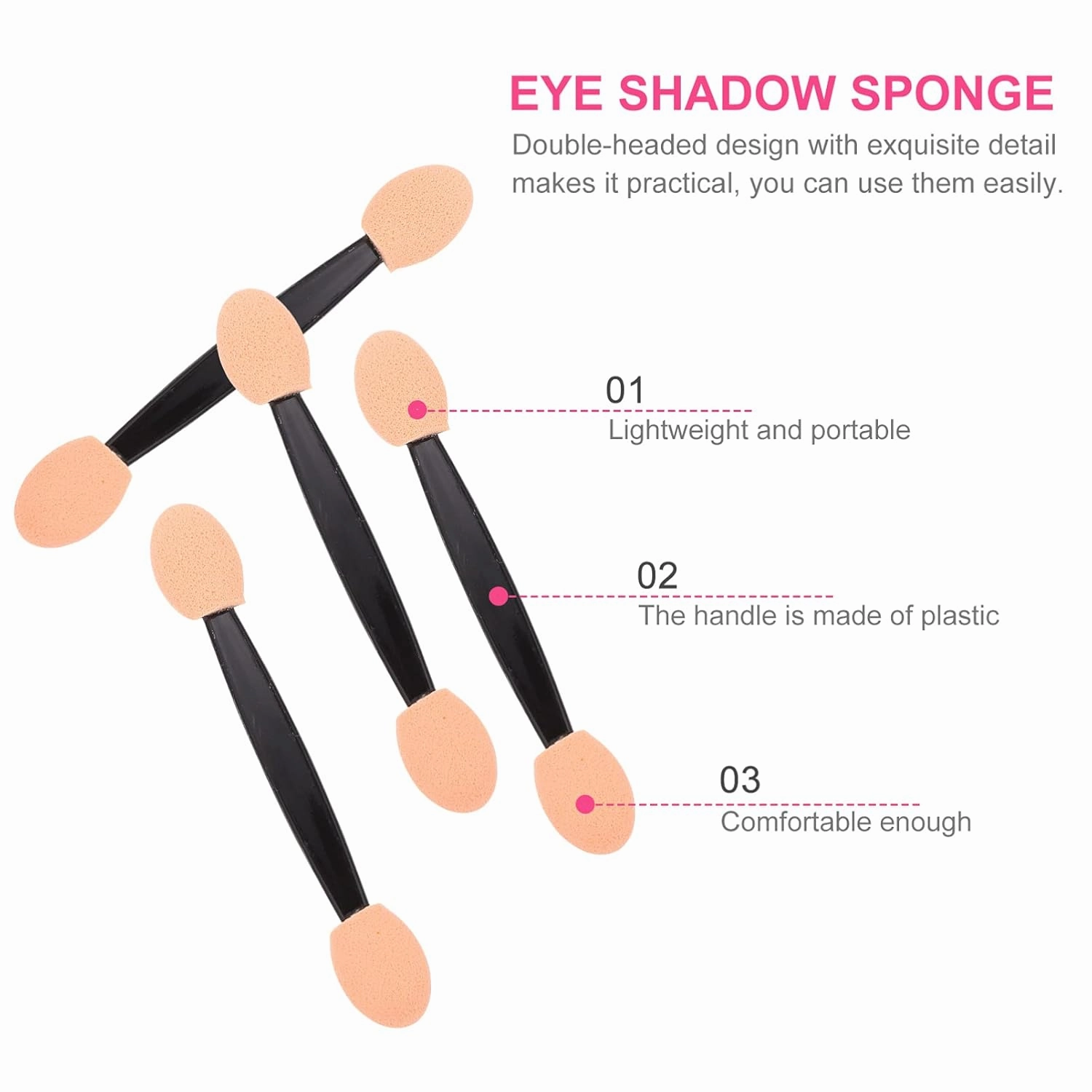 Beaupretty 300 pcs Double Ended Eyeshadow Sponge Tip Eye Shadow Makeup Dual Sided Cosmetic Tools Women Girls
