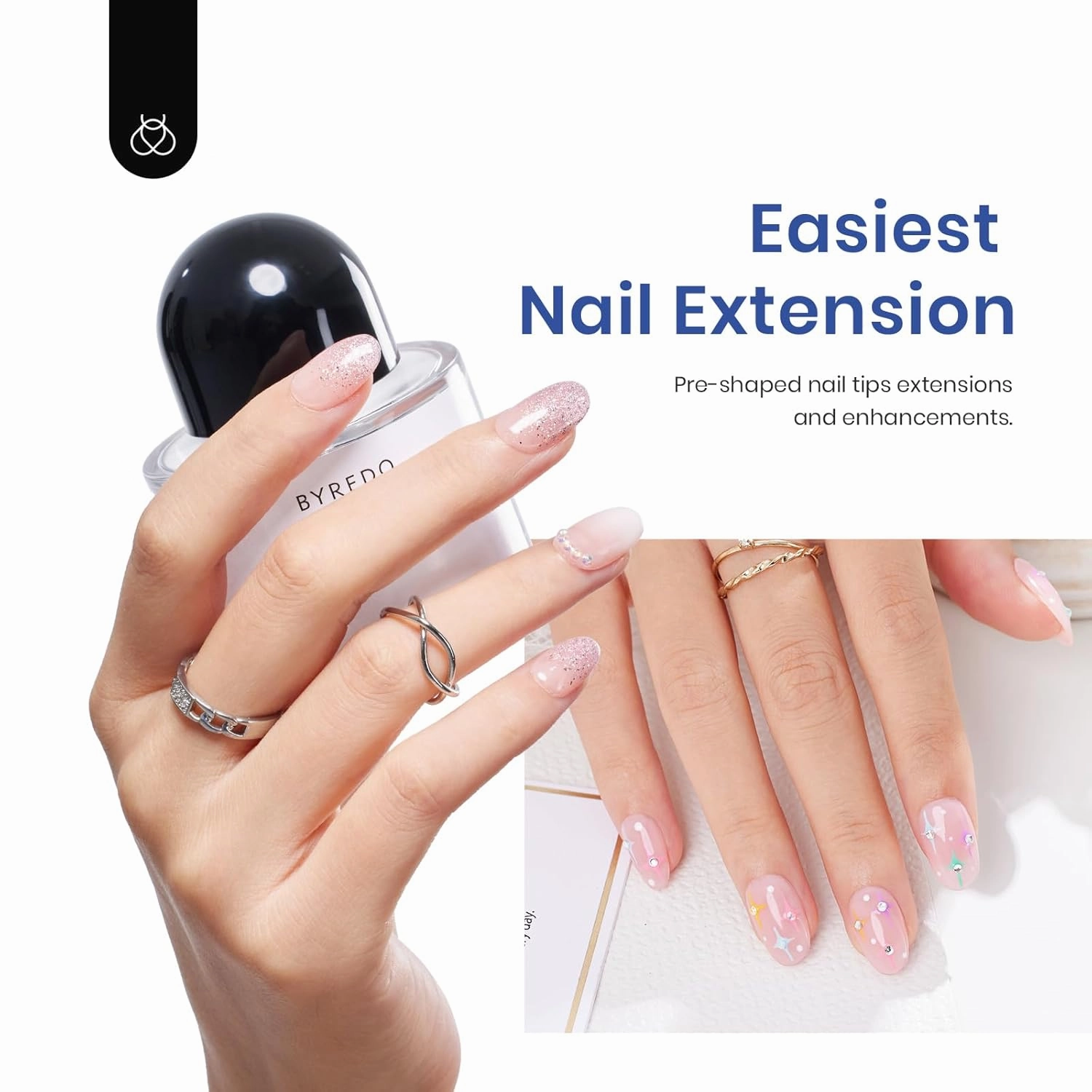 Beetles Gel Nail Kit Easy Nail Extension Set 240Pcs Soft Nail Tips Extra Short Oval Shape with 5 In 1 Nail Glue Gel and Uv Led Lamp Nail Art Home Manicure Set Acrylic False Nail Tips Kit