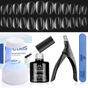 Beetles Gel Nail Kit Easy Nail Extension Set 240Pcs Soft Nail Tips Extra Short Oval Shape with 5 In 1 Nail Glue Gel and Uv Led Lamp Nail Art Home Manicure Set Acrylic False Nail Tips Kit