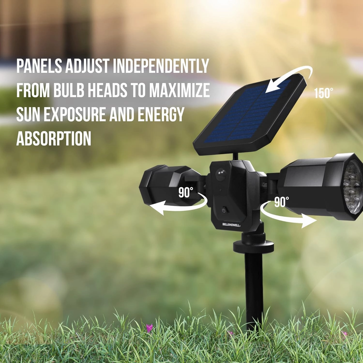 Bell Howell Bionic Duo Spotlight: Solar Outdoor Lights with Motion Sensor, Adjustable Heads, Super Bright LEDs - Waterproof Landscape Lighting for Patio, Yard, Garden - No Batteries Needed!