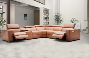 Bellagio Orange Leather Sectional with Recliners