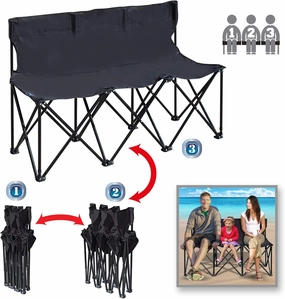 BenefitUSA Portable Sports Bench Sits 3/4/6 Seater Folding Team Sideline Bench Camping Bleacher Chair with Back and Carry Bag (3 Seater, Black)
