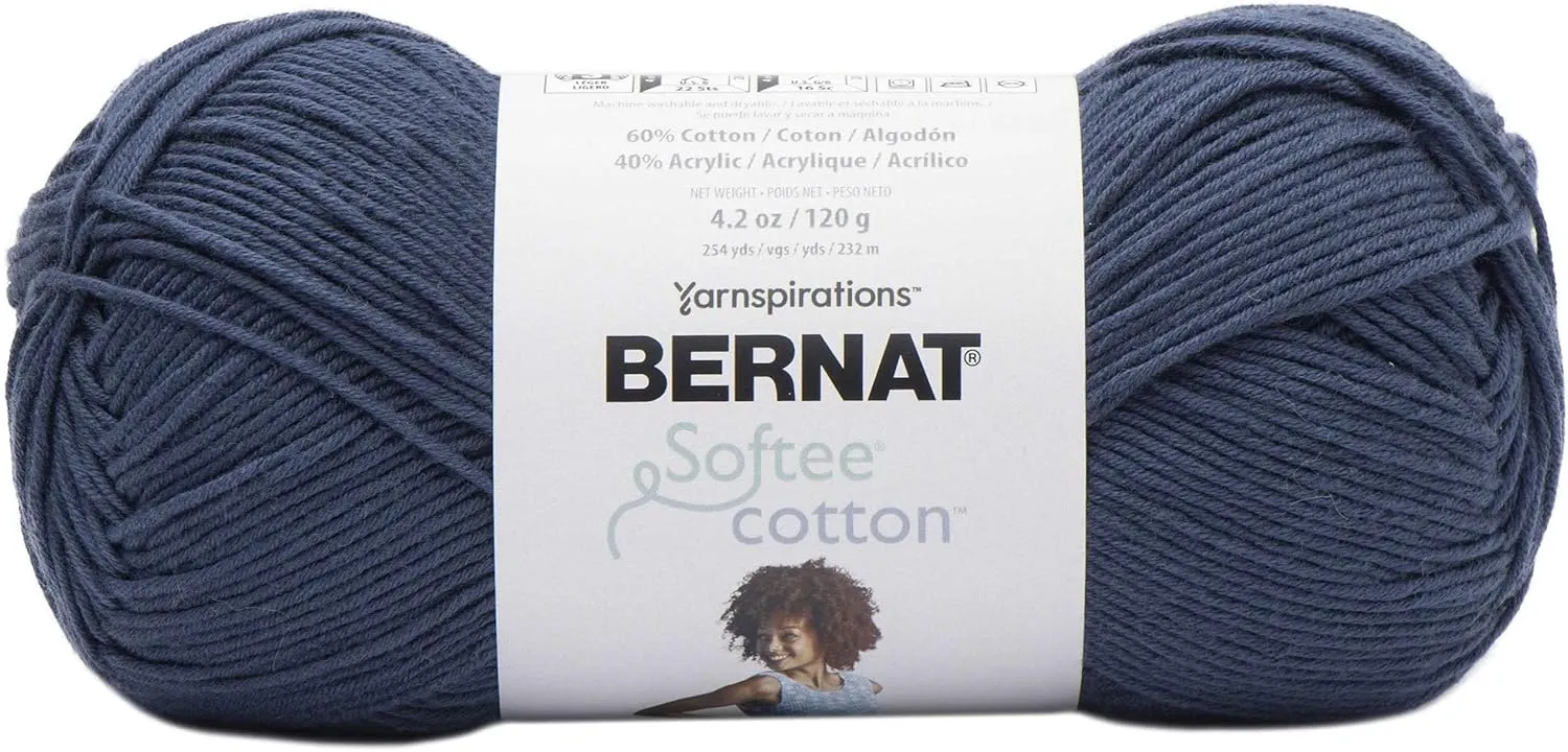Bernat Softee Cotton Seaside Blue 161269-69011 (3-Skeins - Same Dye Lot) DK Light Worsted #3 Cotton, Acrylic Yarn for Crocheting and Knitting with Project Bag