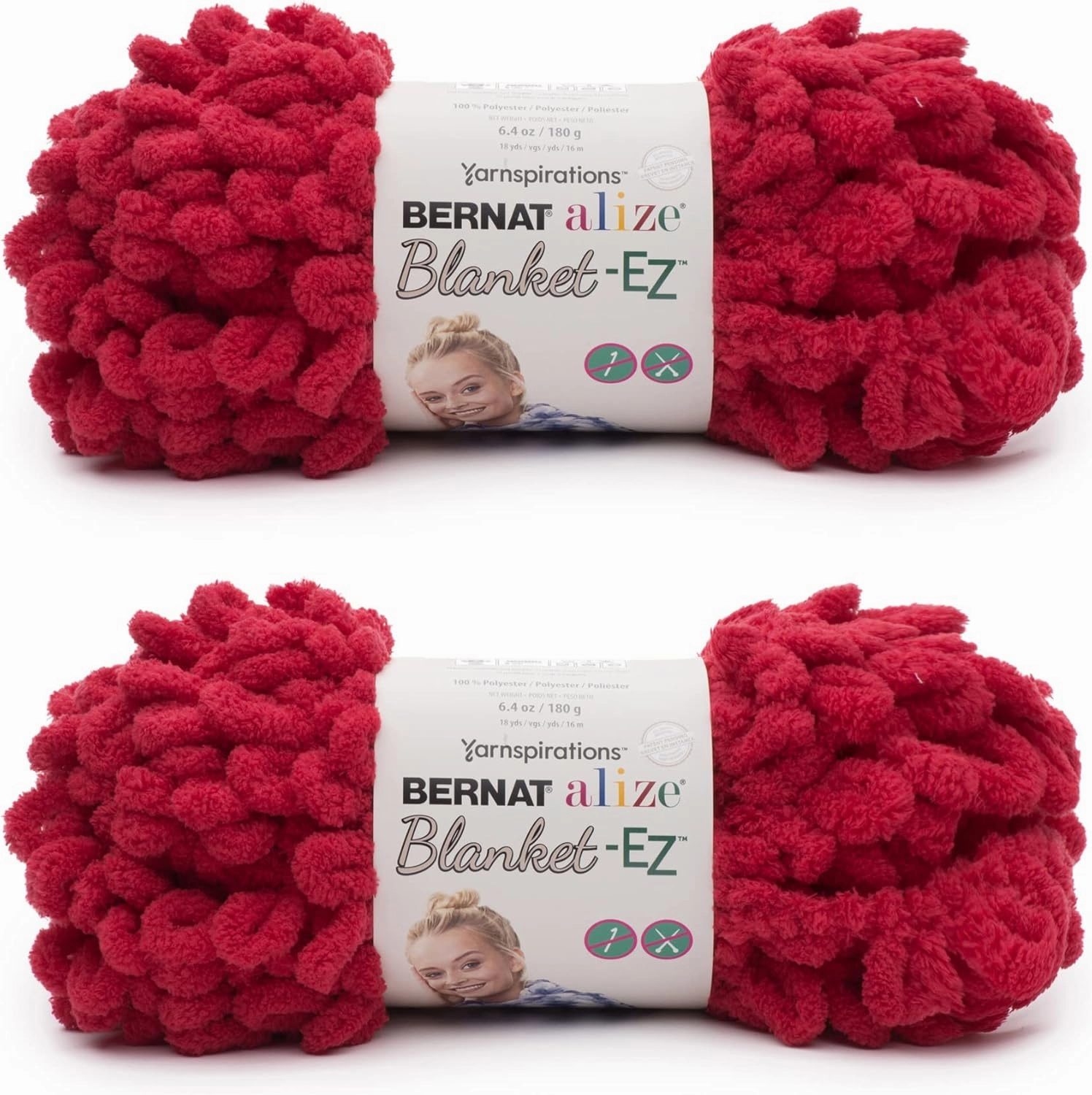 Bernat Alize Blanket-EZ Super Soft Looped Yarn for Beginners, Hand Knitting- No Needles or Hooks Needed, Bright Red 2 Pack