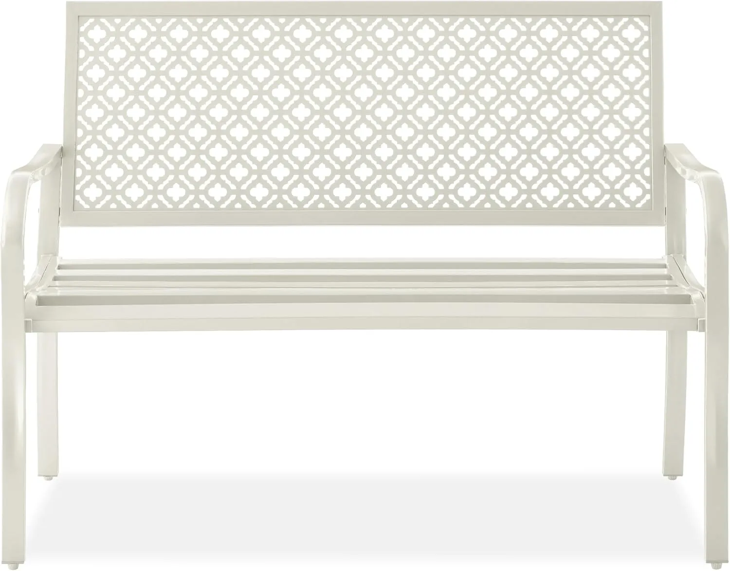 Best Choice Products Outdoor Bench 2-Person Metal Steel Benches Furniture for Garden, Patio, Porch, Entryway w/Geometric Backrest, 790lb Capacity - Ivory