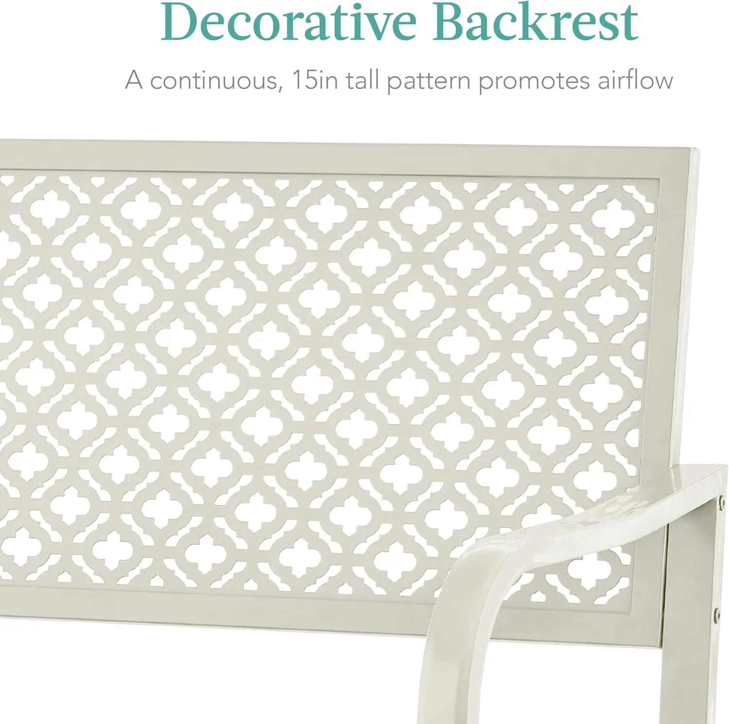 Best Choice Products Outdoor Bench 2-Person Metal Steel Benches Furniture for Garden, Patio, Porch, Entryway w/Geometric Backrest, 790lb Capacity - Ivory
