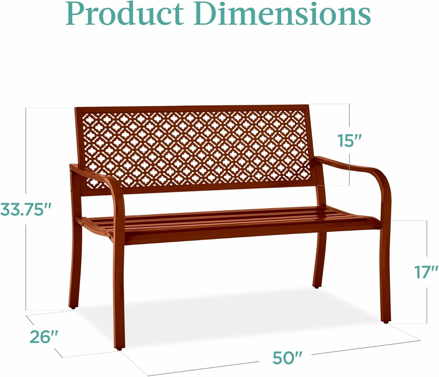 Best Choice Products Outdoor Bench 2-Person Metal Steel Benches Furniture for Garden, Patio, Porch, Entryway w/Geometric Backrest, 790lb Capacity - Rust