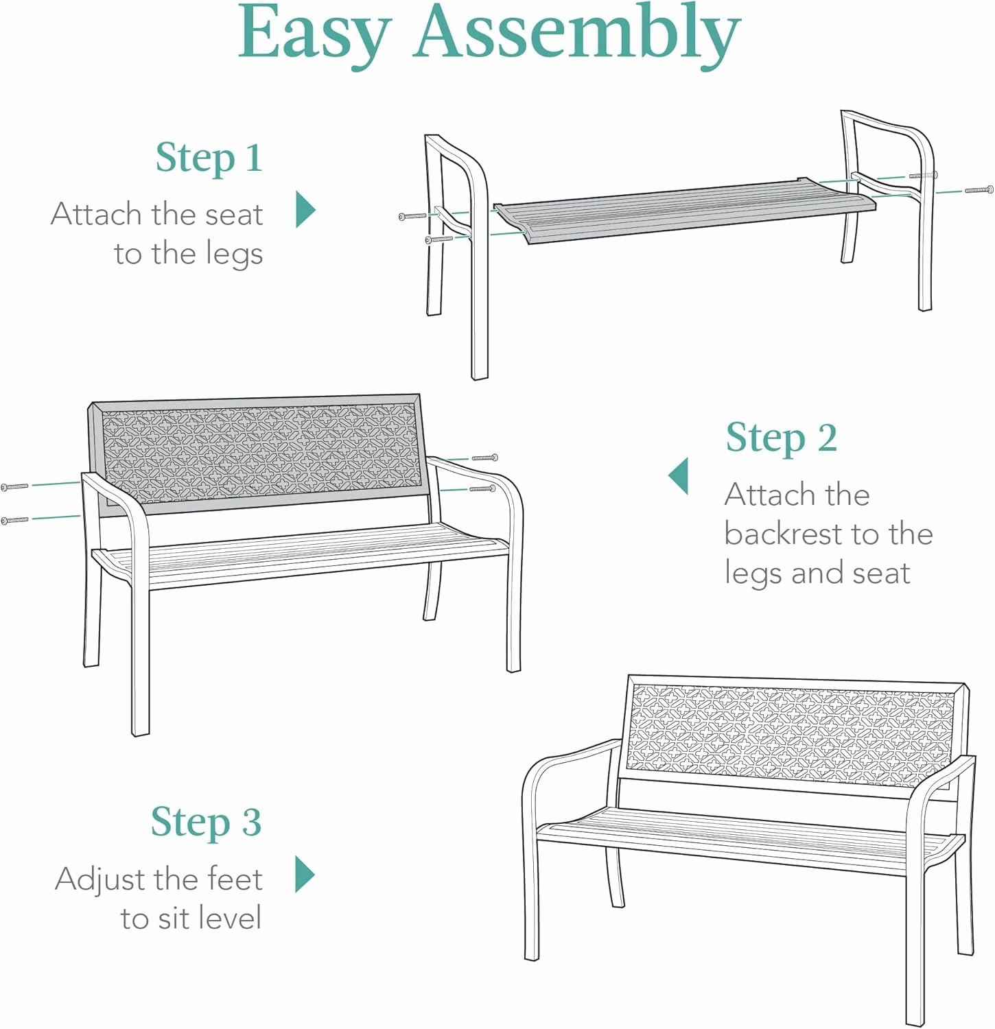 Best Choice Products Outdoor Bench 2-Person Metal Steel Benches Furniture for Garden, Patio, Porch, Entryway w/Geometric Backrest, 790lb Capacity - Rust