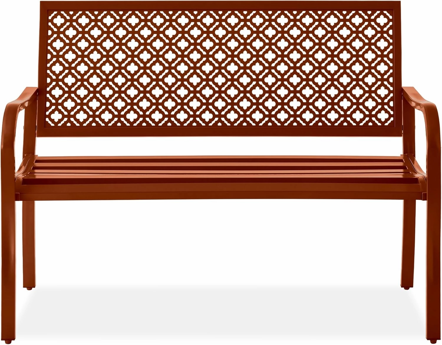 Best Choice Products Outdoor Bench 2-Person Metal Steel Benches Furniture for Garden, Patio, Porch, Entryway w/Geometric Backrest, 790lb Capacity - Rust