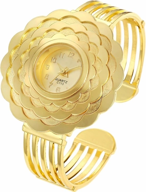 BESTKANG Womens Luxury Watch Flower Shape Cuff Bracelet Analog Quartz Wrist Watch Fashion Casual Watches for Women