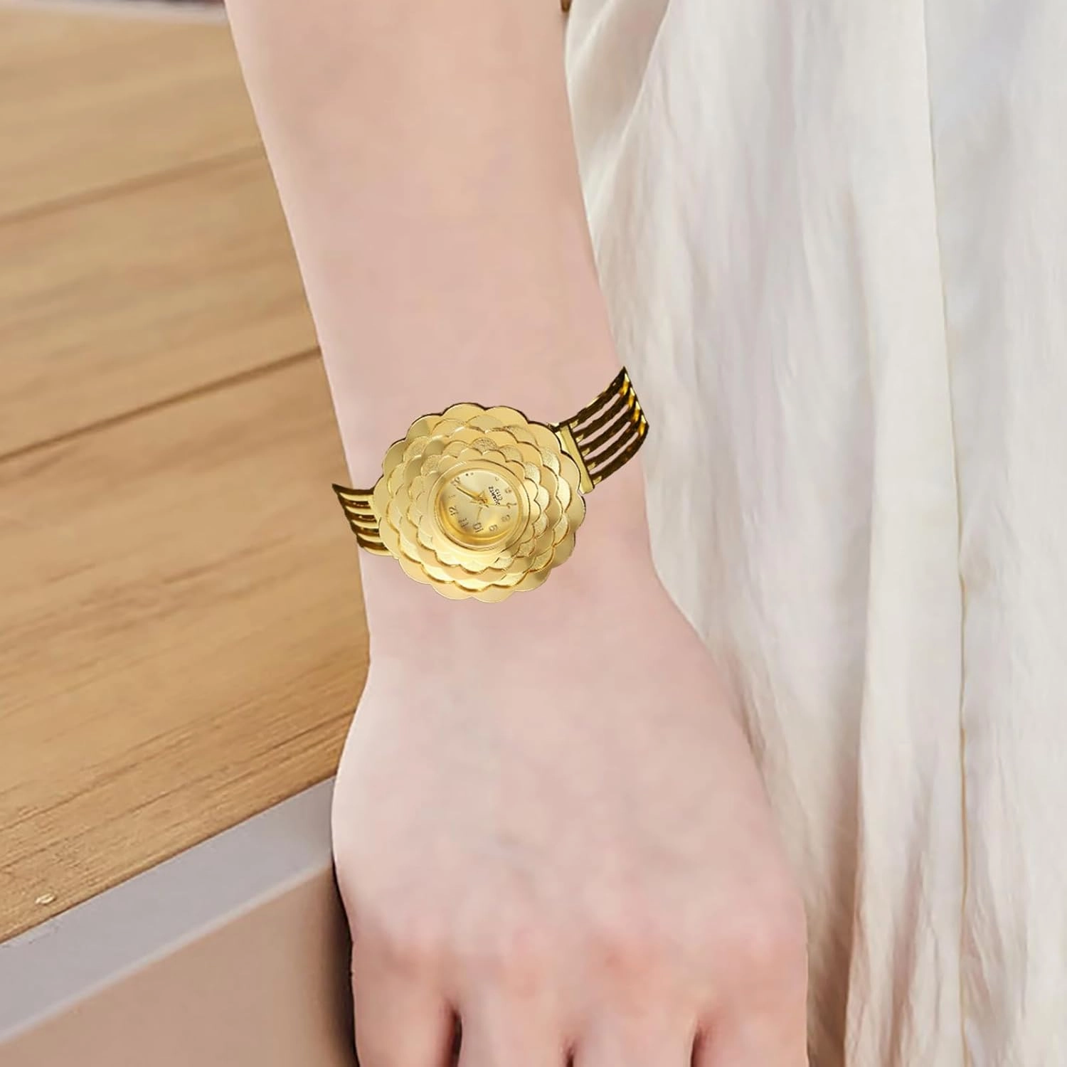 BESTKANG Womens Luxury Watch Flower Shape Cuff Bracelet Analog Quartz Wrist Watch Fashion Casual Watches for Women