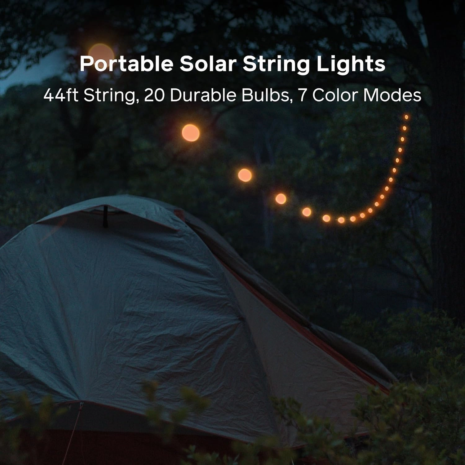 BioLite Solar String Rechargeable, Solar String Lights for Camping, Patio, and Travel, 44-Foot, Color